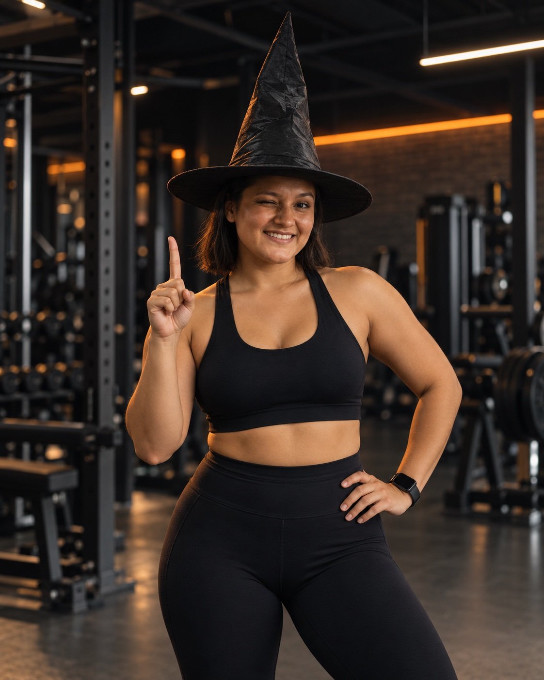 Bruja, personaje ficticio de Halloween mostrando un dedo para representar el cobro mensual; ilustración creada con IA, no es una fotografía de la sede